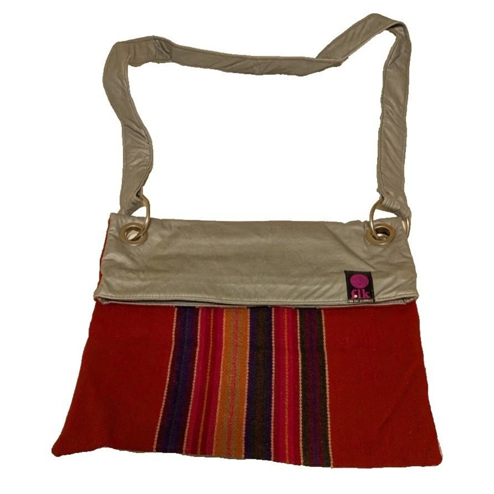 FOLK de los Pueblos Red Woven Striped Foldover Crossbody Bag Silver Trim